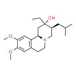 ChemSpider 2D Image | (2S,3S,11bR)-2-Ethyl-3-isobutyl-9,10-dimethoxy-1,3,4,6,7,11b-hexahydro-2H-pyrido[2,1-a]isoquinolin-2-ol | C21H33NO3