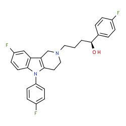ChemSpider 2D Image | (1S)-4-[8-Fluoro-5-(4-fluorophenyl)-1,3,4,5-tetrahydro-2H-pyrido[4,3-b]indol-2-yl]-1-(4-fluorophenyl)-1-butanol | C27H25F3N2O