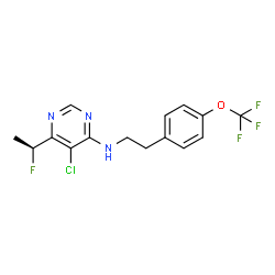 ChemSpider 2D Image | 5-Chloro-6-[(1S)-1-fluoroethyl]-N-{2-[4-(trifluoromethoxy)phenyl]ethyl}-4-pyrimidinamine | C15H14ClF4N3O