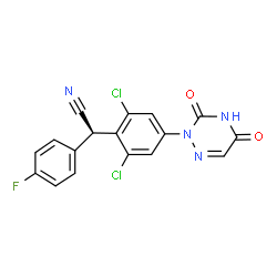 ChemSpider 2D Image | (2R)-[2,6-Dichloro-4-(3,5-dioxo-4,5-dihydro-1,2,4-triazin-2(3H)-yl)phenyl](4-fluorophenyl)acetonitrile | C17H9Cl2FN4O2