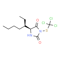ChemSpider 2D Image | (5S)-5-[(3R)-3-Heptanyl]-3-[(trichloromethyl)sulfanyl]-2,4-imidazolidinedione | C11H17Cl3N2O2S