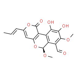 ChemSpider 2D Image | (6S)-9,10-Dihydroxy-6,8-dimethoxy-1-oxo-3-[(1E)-1-propen-1-yl]-1H,6H-pyrano[4,3-c]isochromene-7-carbaldehyde | C18H16O8