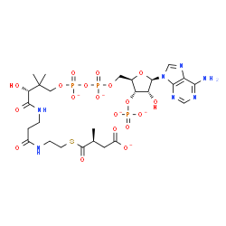 ChemSpider 2D Image | (9R,20S)-1-[(2R,3S,4R,5R)-5-(6-Amino-9H-purin-9-yl)-4-hydroxy-3-(phosphonatooxy)tetrahydro-2-furanyl]-9-hydroxy-8,8,20-trimethyl-3,5-dioxido-10,14,19-trioxo-2,4,6-trioxa-18-thia-11,15-diaza-3,5-diphos
phadocosan-22-oate 3,5-dioxide (non-preferred name) | C26H37N7O19P3S