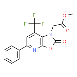 ChemSpider 2D Image | Methyl [2-oxo-5-phenyl-7-(trifluoromethyl)[1,3]oxazolo[5,4-b]pyridin-1(2H)-yl]acetate | C16H11F3N2O4