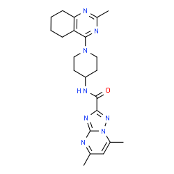 ChemSpider 2D Image | 5,7-Dimethyl-N-[1-(2-methyl-5,6,7,8-tetrahydro-4-quinazolinyl)-4-piperidinyl][1,2,4]triazolo[1,5-a]pyrimidine-2-carboxamide | C22H28N8O