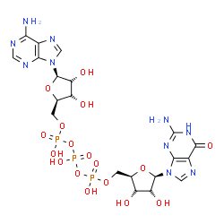 ChemSpider 2D Image | [[(2R,5R)-5-(2-amino-6-oxo-1H-purin-9-yl)-3,4-dihydroxy-tetrahydrofuran-2-yl]methoxy-hydroxy-phosphoryl] [[(2R,5R)-5-(6-aminopurin-9-yl)-3,4-dihydroxy-tetrahydrofuran-2-yl]methoxy-hydroxy-phosphoryl] hydrogen phosphate | C20H27N10O17P3