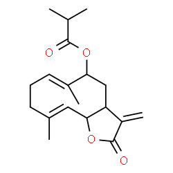 ChemSpider 2D Image | (6E,10E)-6,10-Dimethyl-3-methylene-2-oxo-2,3,3a,4,5,8,9,11a-octahydrocyclodeca[b]furan-5-yl 2-methylpropanoate | C19H26O4