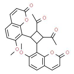 ChemSpider 2D Image | 8,8'-(3,4-Diacetyl-1,2-cyclobutanediyl)bis(7-methoxy-2H-chromen-2-one) | C28H24O8