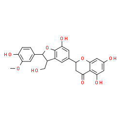ChemSpider 2D Image | 5,7-Dihydroxy-2-[7-hydroxy-2-(4-hydroxy-3-methoxyphenyl)-3-(hydroxymethyl)-2,3-dihydro-1-benzofuran-5-yl]-2,3-dihydro-4H-chromen-4-one | C25H22O9