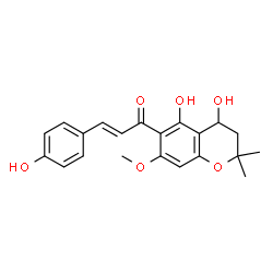 ChemSpider 2D Image | (2E)-1-(4,5-Dihydroxy-7-methoxy-2,2-dimethyl-3,4-dihydro-2H-chromen-6-yl)-3-(4-hydroxyphenyl)-2-propen-1-one | C21H22O6