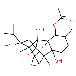 ChemSpider 2D Image | 6,9,11,13,14-Pentahydroxy-11-isopropyl-3,7,10-trimethyl-15-oxapentacyclo[7.5.1.0~1,6~.0~7,13~.0~10,14~]pentadec-2-yl acetate | C22H34O8