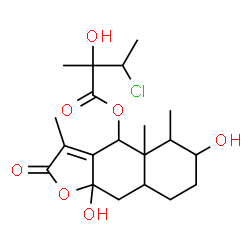 ChemSpider 2D Image | 6,9a-Dihydroxy-3,4a,5-trimethyl-2-oxo-2,4,4a,5,6,7,8,8a,9,9a-decahydronaphtho[2,3-b]furan-4-yl 3-chloro-2-hydroxy-2-methylbutanoate | C20H29ClO7