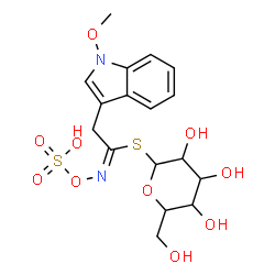 ChemSpider 2D Image | 1-S-[(1E)-2-(1-Methoxy-1H-indol-3-yl)-N-(sulfooxy)ethanimidoyl]-1-thiohexopyranose | C17H22N2O10S2