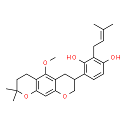ChemSpider 2D Image | 4-(5-Methoxy-8,8-dimethyl-3,4,7,8-tetrahydro-2H,6H-pyrano[3,2-g]chromen-3-yl)-2-(3-methyl-2-buten-1-yl)-1,3-benzenediol | C26H32O5