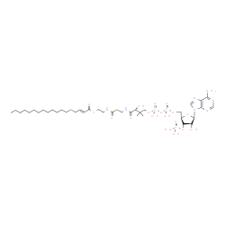 ChemSpider 2D Image | S-{(9R)-1-[(2R,3S,4R,5R)-5-(6-Amino-9H-purin-9-yl)-4-hydroxy-3-(phosphonooxy)tetrahydro-2-furanyl]-3,5,9-trihydroxy-8,8-dimethyl-3,5-dioxido-10,14-dioxo-2,4,6-trioxa-11,15-diaza-3lambda~5~,5lambda~5~-
diphosphaheptadecan-17-yl} (2E)-2-octadecenethioate (non-preferred name) | C39H68N7O17P3S