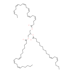ChemSpider 2D Image | 3-[(8Z,11Z,14Z)-8,11,14-Icosatrienoyloxy]-2-[(11Z,14Z)-11,14-nonadecadienoyloxy]propyl (4Z,7Z,10Z,13Z,16Z,19Z)-4,7,10,13,16,19-docosahexaenoate | C64H102O6