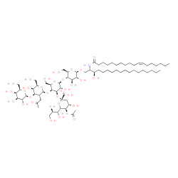 ChemSpider 2D Image | (2S,3R)-3-Hydroxy-2-[(11Z)-11-octadecenoylamino]octadecyl 5-acetamido-3,5-dideoxy-6-[(1R,2R)-1,2,3-trihydroxypropyl]-beta-L-threo-hex-2-ulopyranonosyl-(2->3)-[beta-D-galactopyranosyl-(1->3)-2-deoxy-2-
(2-oxopropyl)-beta-D-galactopyranosyl-(1->4)]-beta-D-galactopyranosyl-(1->4)-beta-D-glucopyranoside | C74H132N2O31