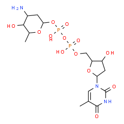 ChemSpider 2D Image | (2r,4s,5r,6r)-4-Amino-5-Hydroxy-6-Methyltetrahydro-2h-Pyran-2-Yl [(2r,3s,5r)-3-Hydroxy-5-(5-Methyl-2,4-Dioxo-3,4-Dihydropyrimidin-1(2h)-Yl)tetrahydrofuran-2-Yl]methyl Dihydrogen Diphosphate | C16H27N3O13P2