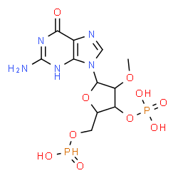ChemSpider 2D Image | 5'-O-[Hydroxy(oxido)phosphoranyl]-2'-O-methylguanosine 3'-(dihydrogen phosphate) | C11H17N5O10P2
