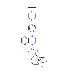 ChemSpider 2D Image | N-[(1R,2s,3S,5s,7s)-5-Carbamoyladamantan-2-yl]-4-{5-[4-(2-methyl-2-propanyl)-1-piperazinyl]-2-pyridinyl}-3,4-dihydro-1(2H)-quinoxalinecarboxamide | C33H45N7O2