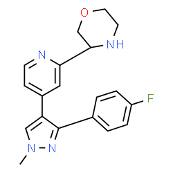 ChemSpider 2D Image | (3S)-3-{4-[3-(4-Fluorophenyl)-1-methyl-1H-pyrazol-4-yl]-2-pyridinyl}morpholine | C19H19FN4O