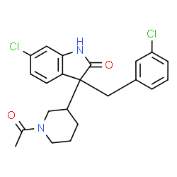 ChemSpider 2D Image | (3S)-3-[(3R)-1-Acetyl-3-piperidinyl]-6-chloro-3-(3-chlorobenzyl)-1,3-dihydro-2H-indol-2-one | C22H22Cl2N2O2