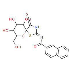 ChemSpider 2D Image | N-[(2Z,5R,7R,8S,9S,10R)-8,9,10-Trihydroxy-7-(hydroxymethyl)-4-oxo-6-oxa-1-thia-3-azaspiro[4.5]dec-2-ylidene]-2-naphthamide | C19H18N2O7S