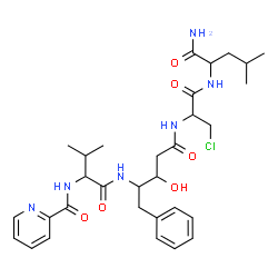 ChemSpider 2D Image | N-[(2r)-1-{[(2s,3s)-5-{[(2r)-1-{[(2s)-1-Amino-4-Methyl-1-Oxopentan-2-Yl]amino}-3-Chloro-1-Oxopropan-2-Yl]amino}-3-Hydroxy-5-Oxo-1-Phenylpentan-2-Yl]amino}-3-Methyl-1-Oxobutan-2-Yl]pyridine-2-Carboxamide | C31H43ClN6O6