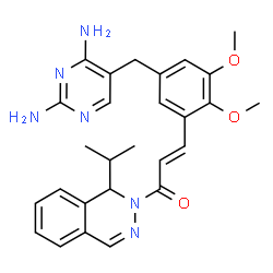 ChemSpider 2D Image | (2E)-3-{5-[(2,4-Diamino-5-pyrimidinyl)methyl]-2,3-dimethoxyphenyl}-1-[(1S)-1-isopropyl-2(1H)-phthalazinyl]-2-propen-1-one | C27H30N6O3