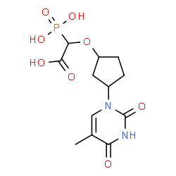 ChemSpider 2D Image | (2R)-{[(1S,3R)-3-(5-Methyl-2,4-dioxo-3,4-dihydro-1(2H)-pyrimidinyl)cyclopentyl]oxy}(phosphono)acetic acid | C12H17N2O8P