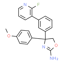 ChemSpider 2D Image | (4R)-4-[3-(2-Fluoro-3-pyridinyl)phenyl]-4-(4-methoxyphenyl)-4,5-dihydro-1,3-oxazol-2-amine | C21H18FN3O2