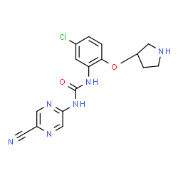 ChemSpider 2D Image | 1-{5-Chloro-2-[(3R)-3-pyrrolidinyloxy]phenyl}-3-(5-cyano-2-pyrazinyl)urea | C16H15ClN6O2