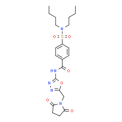 ChemSpider 2D Image | 4-(Dibutylsulfamoyl)-N-{5-[(2,5-dioxo-1-pyrrolidinyl)methyl]-1,3,4-oxadiazol-2-yl}benzamide | C22H29N5O6S