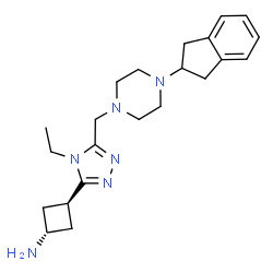 ChemSpider 2D Image | trans-3-(5-{[4-(2,3-Dihydro-1H-inden-2-yl)-1-piperazinyl]methyl}-4-ethyl-4H-1,2,4-triazol-3-yl)cyclobutanamine | C22H32N6