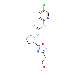 ChemSpider 2D Image | N-(5-Chloro-2-pyridinyl)-2-{(2S)-2-[3-(2-methoxyethyl)-1,2,4-oxadiazol-5-yl]-1-pyrrolidinyl}acetamide | C16H20ClN5O3