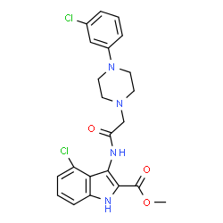 ChemSpider 2D Image | Methyl 4-chloro-3-({[4-(3-chlorophenyl)-1-piperazinyl]acetyl}amino)-1H-indole-2-carboxylate | C22H22Cl2N4O3