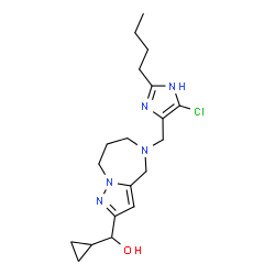 ChemSpider 2D Image | {5-[(2-Butyl-5-chloro-1H-imidazol-4-yl)methyl]-5,6,7,8-tetrahydro-4H-pyrazolo[1,5-a][1,4]diazepin-2-yl}(cyclopropyl)methanol | C19H28ClN5O