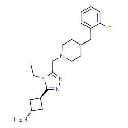 ChemSpider 2D Image | trans-3-(4-Ethyl-5-{[4-(2-fluorobenzyl)-1-piperidinyl]methyl}-4H-1,2,4-triazol-3-yl)cyclobutanamine | C21H30FN5