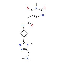 ChemSpider 2D Image | N-(cis-3-{5-[(Dimethylamino)methyl]-4-methyl-4H-1,2,4-triazol-3-yl}cyclobutyl)-2-(3-methyl-2,4-dioxo-1,2,3,4-tetrahydro-5-pyrimidinyl)acetamide | C17H25N7O3