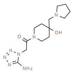 ChemSpider 2D Image | 2-(5-Amino-1H-tetrazol-1-yl)-1-[4-hydroxy-4-(1-pyrrolidinylmethyl)-1-piperidinyl]ethanone | C13H23N7O2