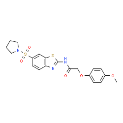 ChemSpider 2D Image | 2-(4-Methoxyphenoxy)-N-[6-(1-pyrrolidinylsulfonyl)-1,3-benzothiazol-2-yl]acetamide | C20H21N3O5S2
