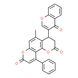ChemSpider 2D Image | 5-Methyl-4-(4-oxo-4H-chromen-3-yl)-10-phenyl-3,4-dihydro-2H,8H-pyrano[2,3-f]chromene-2,8-dione | C28H18O6