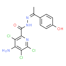 ChemSpider 2D Image | 4-Amino-3,5,6-trichloro-N'-[(1Z)-1-(4-hydroxyphenyl)ethylidene]-2-pyridinecarbohydrazide | C14H11Cl3N4O2