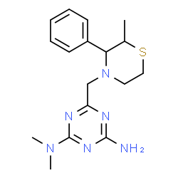 ChemSpider 2D Image | N,N-Dimethyl-6-[(2-methyl-3-phenyl-4-thiomorpholinyl)methyl]-1,3,5-triazine-2,4-diamine | C17H24N6S