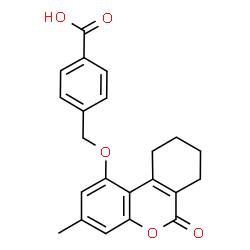 ChemSpider 2D Image | 4-{[(3-Methyl-6-oxo-7,8,9,10-tetrahydro-6H-benzo[c]chromen-1-yl)oxy]methyl}benzoic acid | C22H20O5