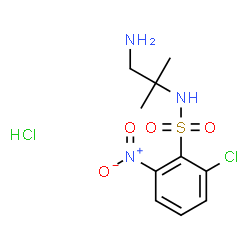 ChemSpider 2D Image | N-(1-Amino-2-methyl-2-propanyl)-2-chloro-6-nitrobenzenesulfonamide hydrochloride (1:1) | C10H15Cl2N3O4S
