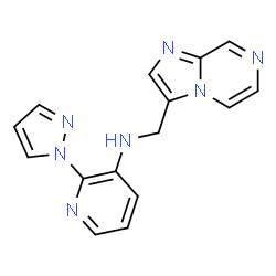 ChemSpider 2D Image | N-(Imidazo[1,2-a]pyrazin-3-ylmethyl)-2-(1H-pyrazol-1-yl)-3-pyridinamine | C15H13N7