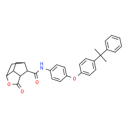 ChemSpider 2D Image | 5-Oxo-N-{4-[4-(2-phenyl-2-propanyl)phenoxy]phenyl}-4-oxatricyclo[4.2.1.0~3,7~]nonane-9-carboxamide | C30H29NO4