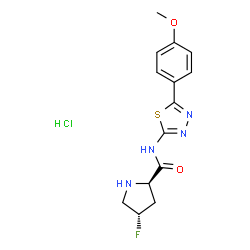 ChemSpider 2D Image | (4S)-4-Fluoro-N-[5-(4-methoxyphenyl)-1,3,4-thiadiazol-2-yl]-D-prolinamide hydrochloride (1:1) | C14H16ClFN4O2S