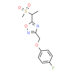 ChemSpider 2D Image | 3-[(4-Fluorophenoxy)methyl]-5-[1-(methylsulfonyl)ethyl]-1,2,4-oxadiazole | C12H13FN2O4S